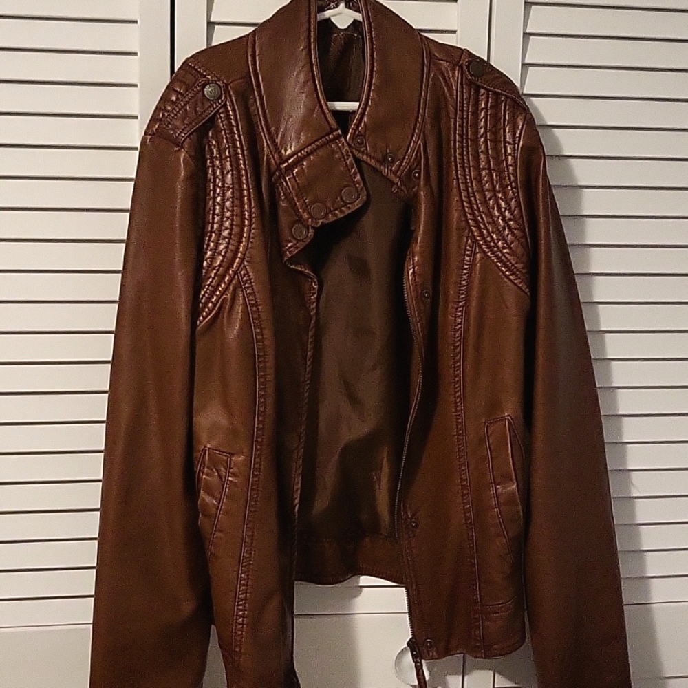 Distressed Tan Biker Jacket